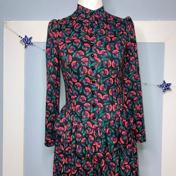 Cora’s Closet, Vintage Button Front High Neck Peplum Style Midi Dress Women’s 6 - Picture 2 of 9